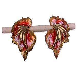 Vintage 80's Large Gold Leaf Earrings